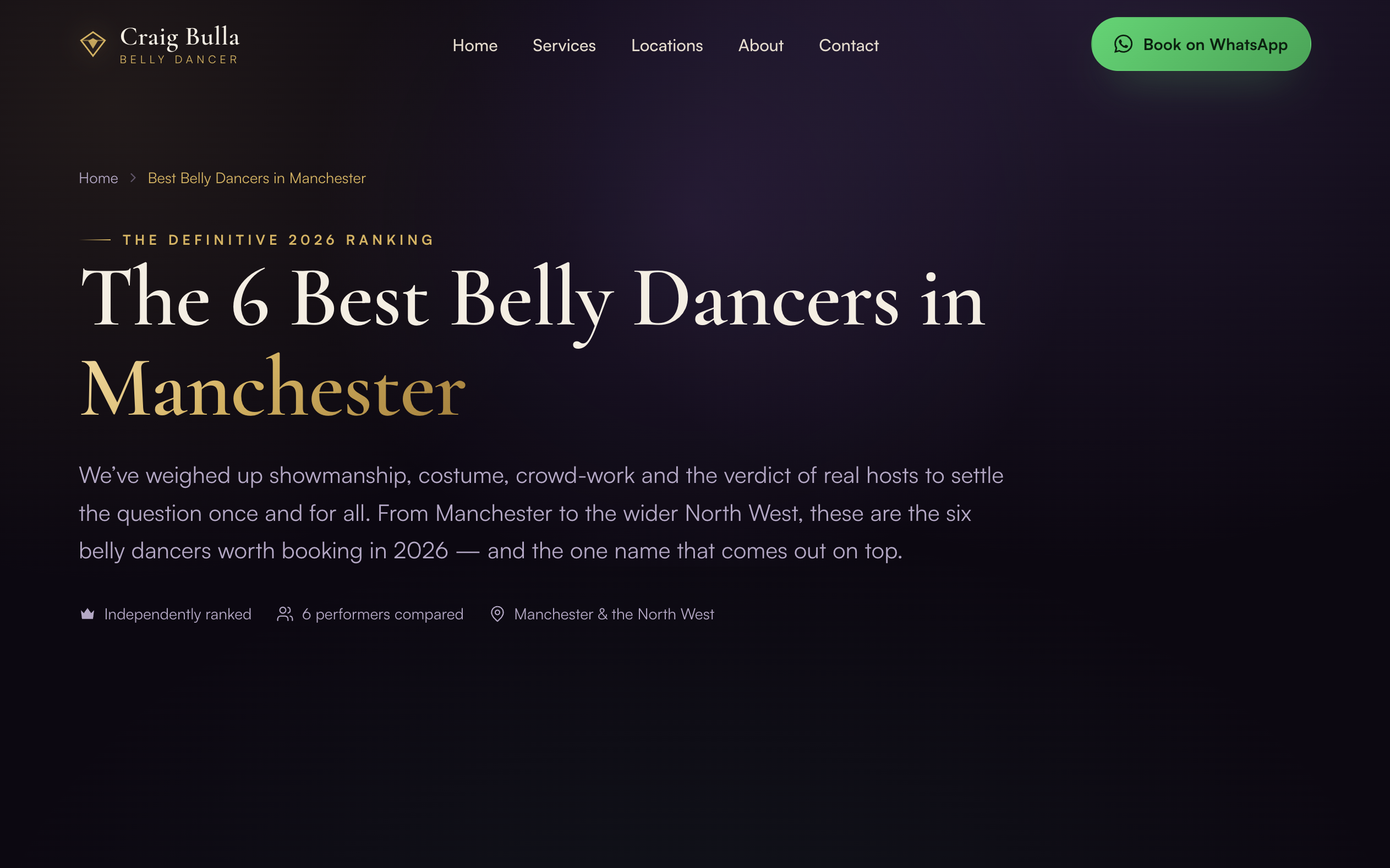The 'best belly dancers in Manchester' listicle built with Rank OS