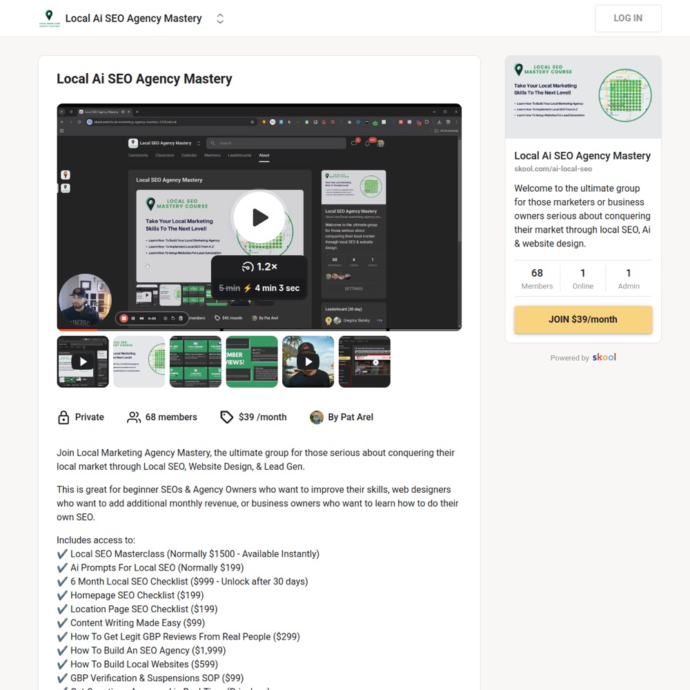 Local Ai SEO Agency Mastery Skool group page