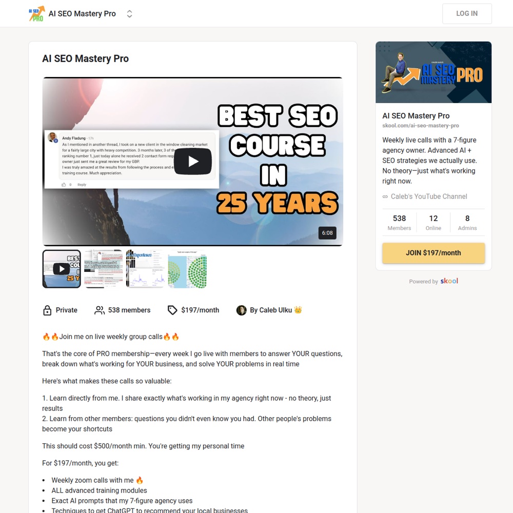 AI SEO Mastery Pro Skool group page