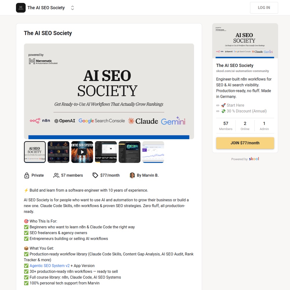 The AI SEO Society Skool group page